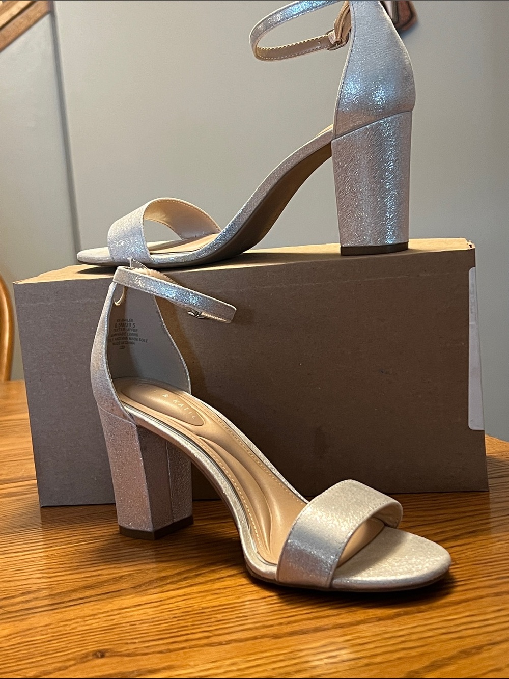 Kelly & Katie Metallic Champagne Block Heel Ankle-Strap Sandals